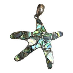 Vtg Mosaic Sterling Silver 925 Abalone Inlay Starfish Pendant 1.5" Beach Coastal